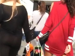 Woman in black see through leggings