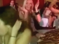 Amateur party girls suck CFNM stripper dick