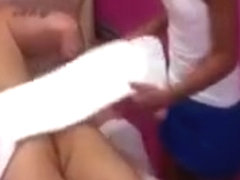 Real asian masseuse rubs customer cock