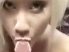 Playful blonde teen delivers a sensual blowjob and fingers