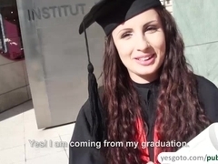 Kerry exposes pussy for money and gets fucked on her graduation day