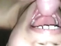 Oriental cum in saliva and mouth