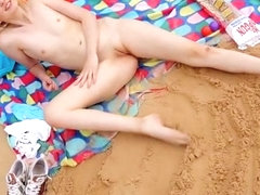 Nimfa - Latvian college girl Beach Babe Spreads Her Shaved Pussy
