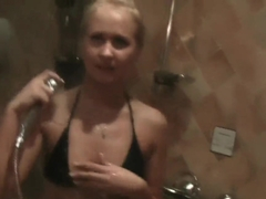 Abbey goes to the sauna along with horny hot couple
