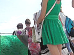 Upskirt outdoor scene filmed at the local bus station