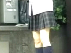 Sweet Japanese schoolgirl in a public sharking video
