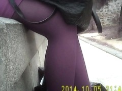 Waiting girl in black opaque tights