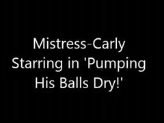Female-Dominator-Carly pumps her pathetic slaves balls dry