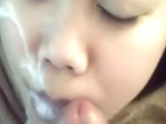 Chinese girlfriend blowjob and hot facial!