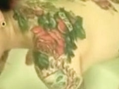 Tattooed slut sucks and fucks