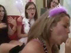Cfnm party lady with glasses giving bj