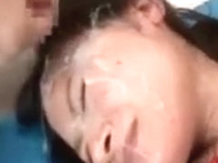 Busty asian slut getting face jizz covered