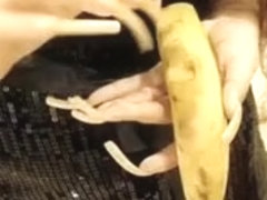 long natural nails slice a banana
