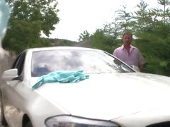 Aletta Ocean washes a car of David Perry