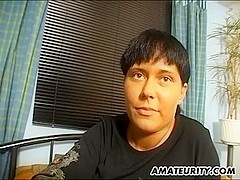 German amateur mom masturbates and sucks with cum