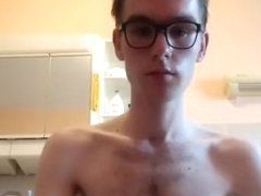 Young cute teen with huge cock masturbates in bathroom