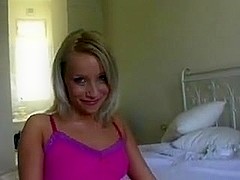 Pretty blonde has some fun with a very big plump cock