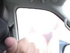 Thick british cock jerking & cum in traffic
