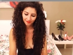 Stunning curly brunette hairjob