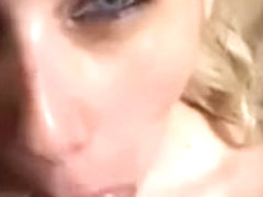 Blonde with pierced tongue sucking cock