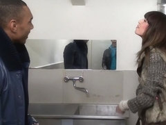 Marya in black guy and a hot chick having sex in restroom