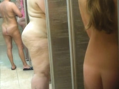 Chubby mature hussies get caught on camera showering