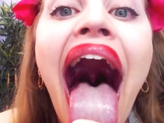 Big Mouth Lady Deep Throats Dildo And Masturbates On Webcam