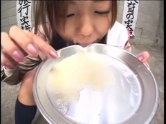 Epic japanese cum eater stuffs her face hole with THICK cream