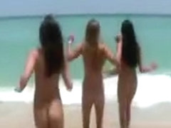 Teen lesbians skinny dipping at beach want some action