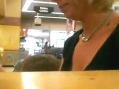Sexy milf upskirt video of hot blonde cougar out shopping