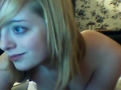 Blonde immature masturbates on webcam