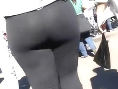 Fat ass woman in black leggings