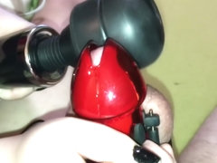 Insanely long teasing with strong vibrations from MAGIC WAND - chastity 4K
