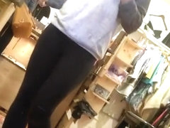 Black leggings nice ass and down blouse