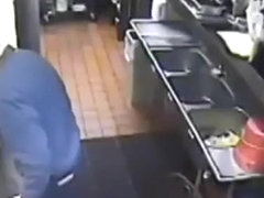 Nasty employee takes a pee into the sink