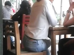 Exposed thong in the cafe