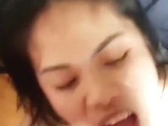 Filipina babe Yana gives a rough dirty blowjob, ending with a messy facial