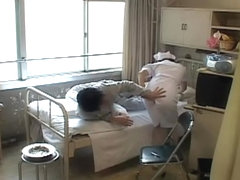 Japanese naughty nurse gets a big sticky internal creampie
