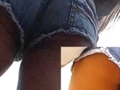 Denim shorts squeezed a-hole