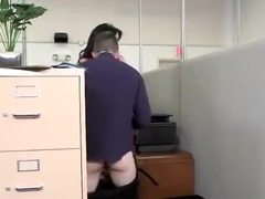 Seducing brunette Ryan Smiles is making dude cum in office