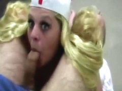 Fat blonde dressed as a nurse sucks dick like crazy
