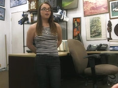 Cute amateur in glasses gets her pussy pounded by pawn man