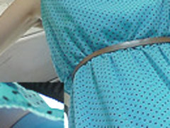 Upskirt scene with sexy brunette in trolley bus