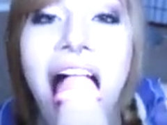 Cute horny teen blowjob dildo