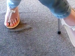 Candid asian college girl library feet in sandals face hd
