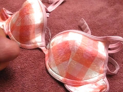 Cum on Little Orange and Pink Plaid Bra