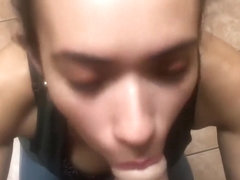 Blowjob in a Popeyes restroom cum in mouth and swallow