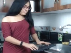 Nerdy Shemale Flashing Big Cock and Ass