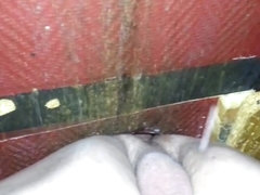 Bare back fuck at glory hole with cum eating