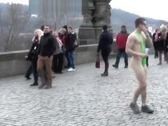 18 yo shaved YouTuber Wedry in Borat Mankini dance naked in Prague